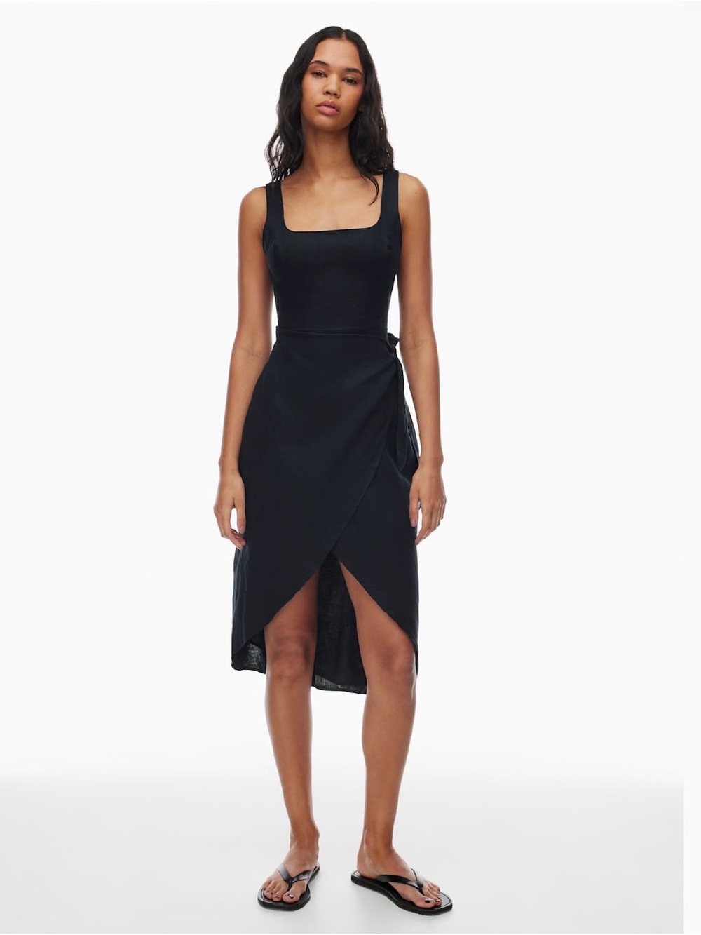 Aritzia Wilfred Navy Saturn Linen Midi Dress, size 12